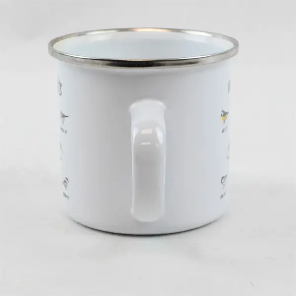 Orca Coatings "Nice Tits" Bird Designs White Metal Coffee Mug - Used