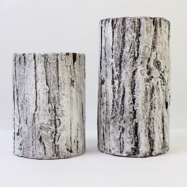 Lot of 2 Birch Bark Pillar Candles 8in Rustic Centerpiece New
