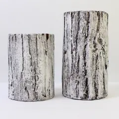Lot of 2 Birch Bark Pillar Candles 8in Rustic Centerpiece New