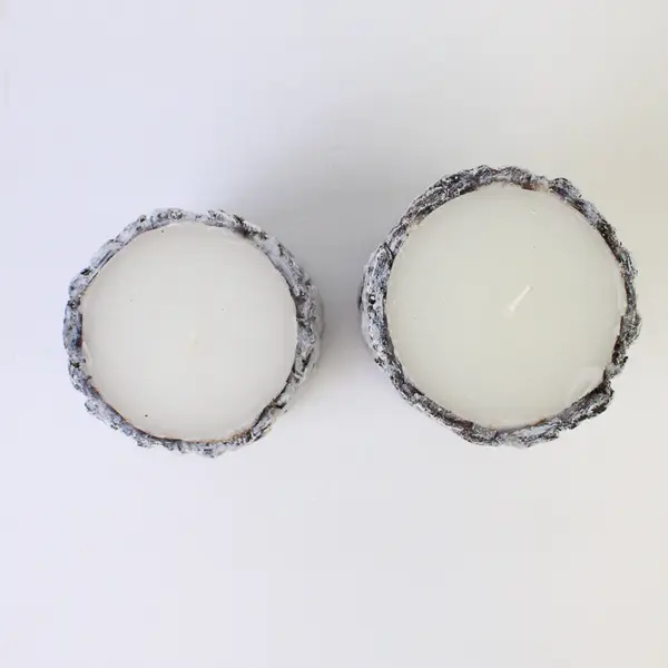 Lot of 2 Birch Bark Pillar Candles 8in Rustic Centerpiece New