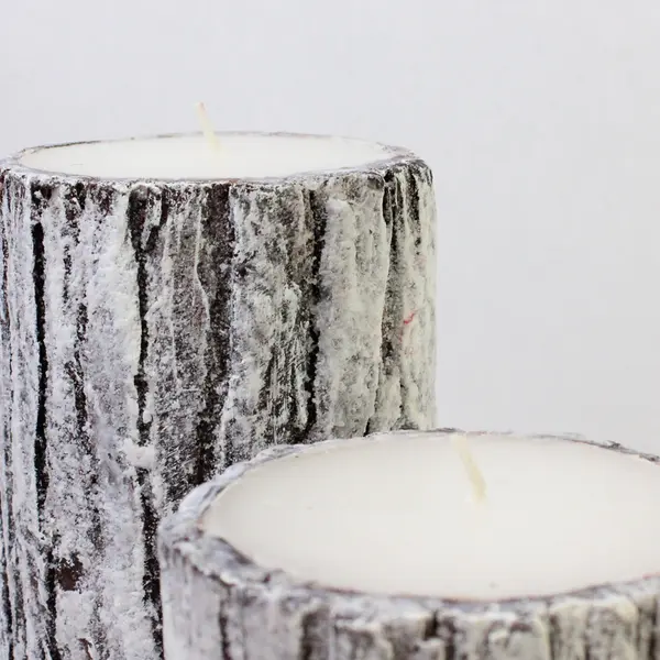 Lot of 2 Birch Bark Pillar Candles 8in Rustic Centerpiece New