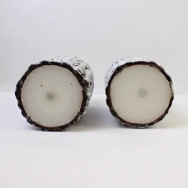 Lot of 2 Birch Bark Pillar Candles 8in Rustic Centerpiece New