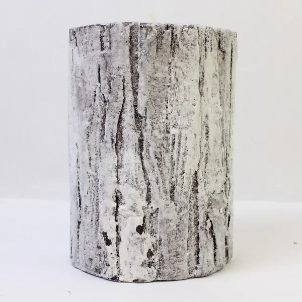 Lot of 2 Birch Bark Pillar Candles 8in Rustic Centerpiece New