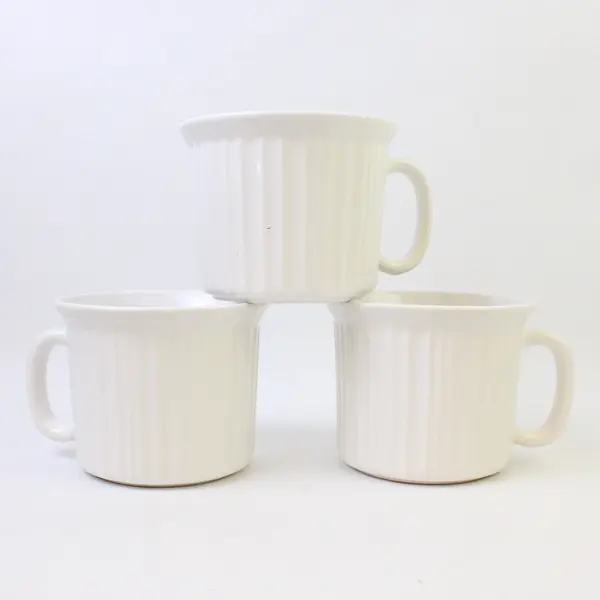 Lot of 3 CorningWare French White Ribbed Stoneware 20oz Soup Mugs