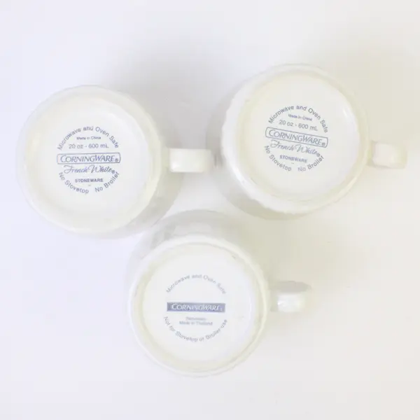Lot of 3 CorningWare French White Ribbed Stoneware 20oz Soup Mugs