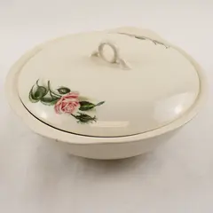 Vintage Universal Ballerina Cream Ceramic Serving Bowl Rose Pattern Ovenproof