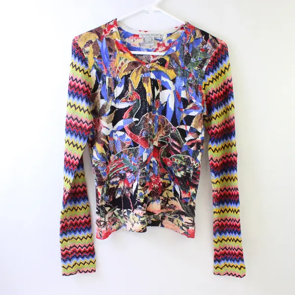 Alberto Makali Multicolor Abstract Pattern Beaded Long Sleeve Cardigan Women's M