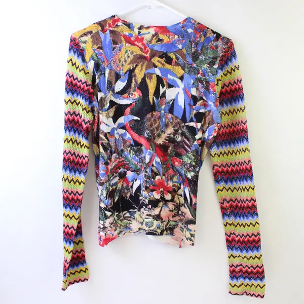 Alberto Makali Multicolor Abstract Pattern Beaded Long Sleeve Cardigan Women's M