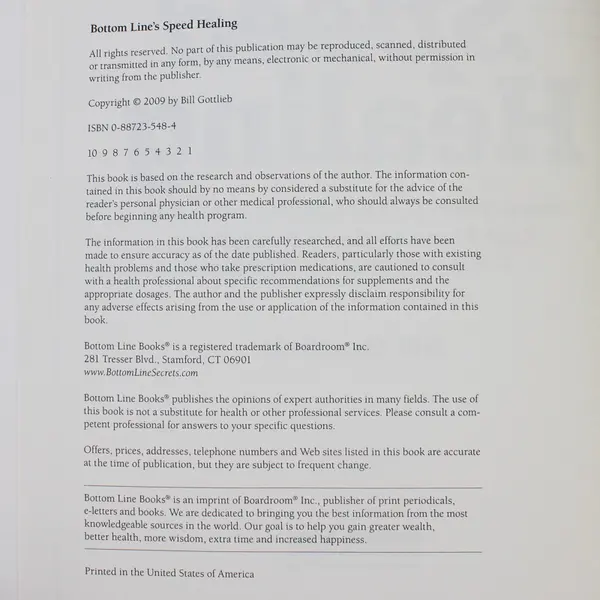 Bottom Line's Speed Healing Bill Gottlieb 2009 Hardcover Book