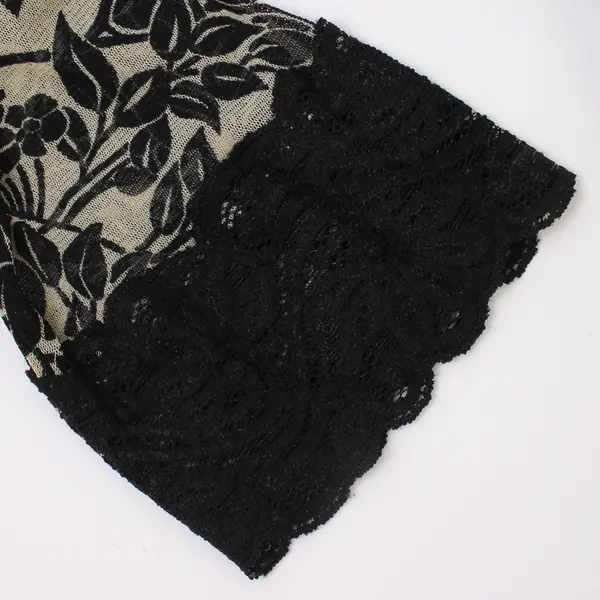 Karen Kane Black/Beige Sheer Floral Quarter Length Sleeve Top Women's Size L