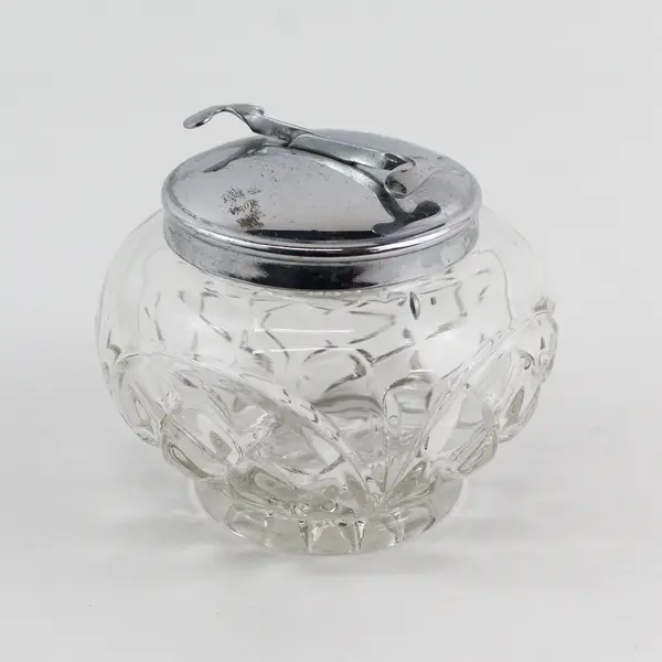 Vintage Pressed Glass Sugar Bowl Silver Plate Lid With Built In Tongs