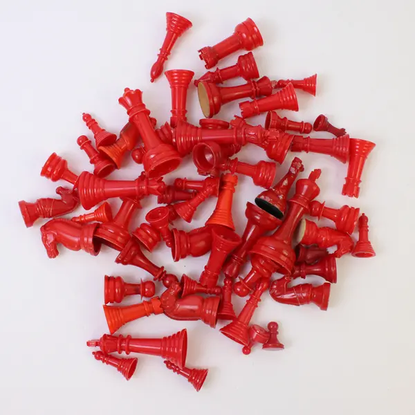 Lot of 59 Plastic Red Chess Pieces DIY Craft Supplies