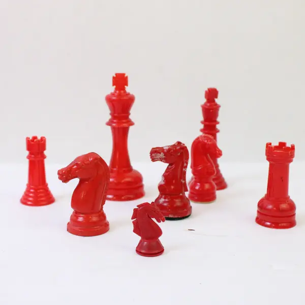 Lot of 59 Plastic Red Chess Pieces DIY Craft Supplies