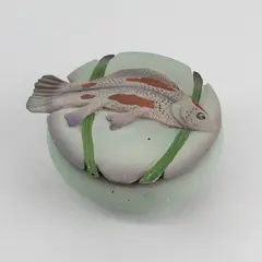 Handmade Art Pottery Trinket Bowl With Fish Lid  Signed