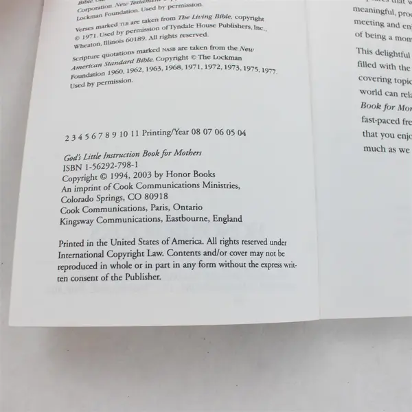 God's Little Instruction Book for Mothers From Honor Books 2003 Paperback Good