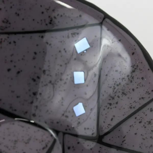 Purple Glass Bowl With Black Lines and Iridescent Blue Squares