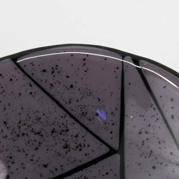 Purple Glass Bowl With Black Lines and Iridescent Blue Squares