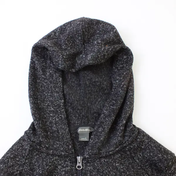 Eddie Bauer Gray Speckled Long Sleeve Zip Up Hoodie 100% Polyester Womens Size L
