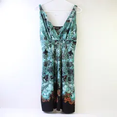 Papillon Teal/Black/Brown Abstract Floral Pattern Sun Dress Women's Size XL