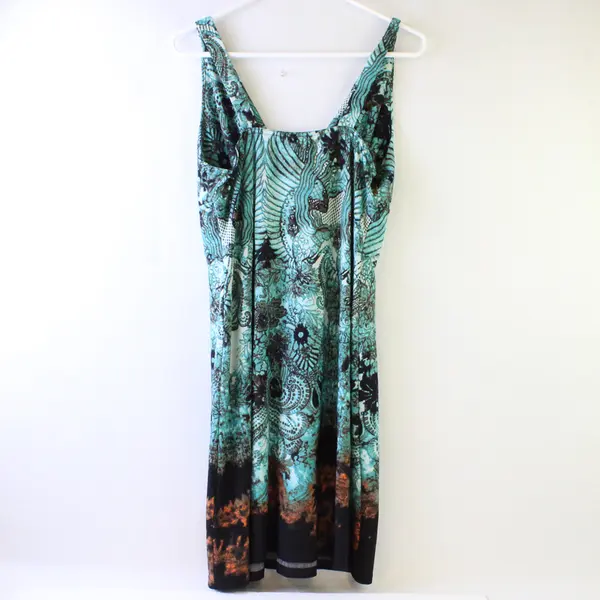 Papillon Teal/Black/Brown Abstract Floral Pattern Sun Dress Women's Size XL