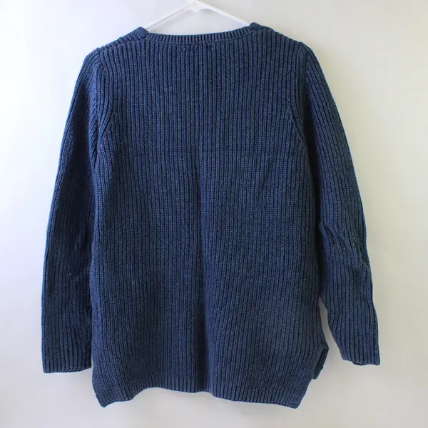 L. L. Bean Solid Blue Color Long Sleeve Knit Sweater 100% Cotton Women's Size L