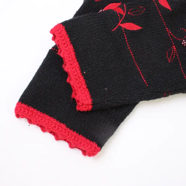 Christopher & Banks Black W/ Red Floral Crochet Sweater Cardigan Women's Size M