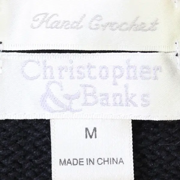 Christopher & Banks Black W/ Red Floral Crochet Sweater Cardigan Women's Size M