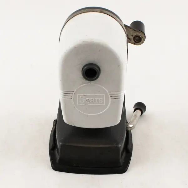 Vintage Sears White Manual Crank Pencil Sharpener Tabletop Suction Base