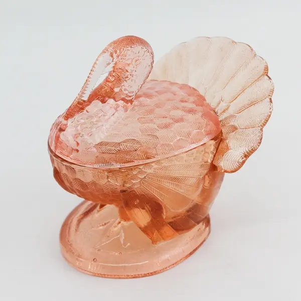 Vintage L.E. Smith Pink And Amber Glass Turkey Candy Dish
