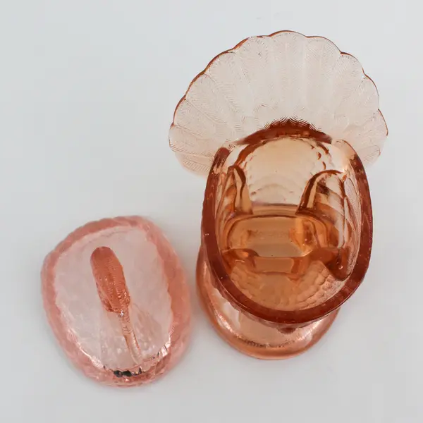 Vintage L.E. Smith Pink And Amber Glass Turkey Candy Dish