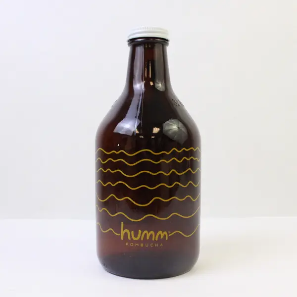 Used Humm Kombucha 32oz Glass Bottle Brown Yellow Stripes