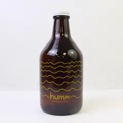 Used Humm Kombucha 32oz Glass Bottle Brown Yellow Stripes