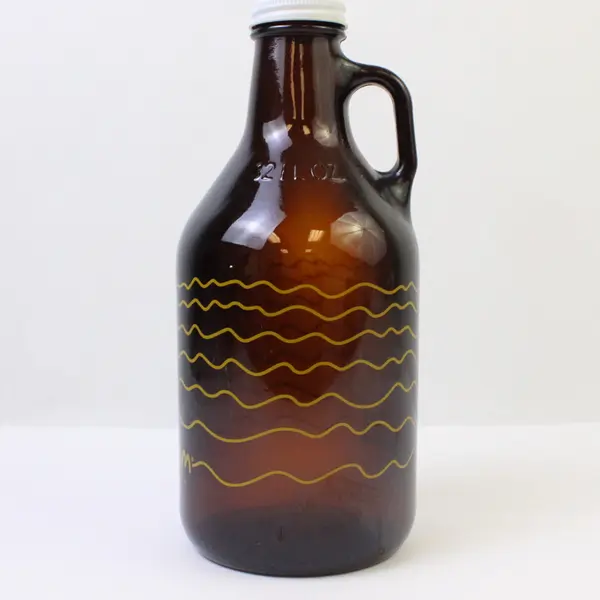 Used Humm Kombucha 32oz Glass Bottle Brown Yellow Stripes