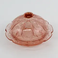 Vintage Jeannette Glass Covered Butter Dish Cherry Blossom Pink