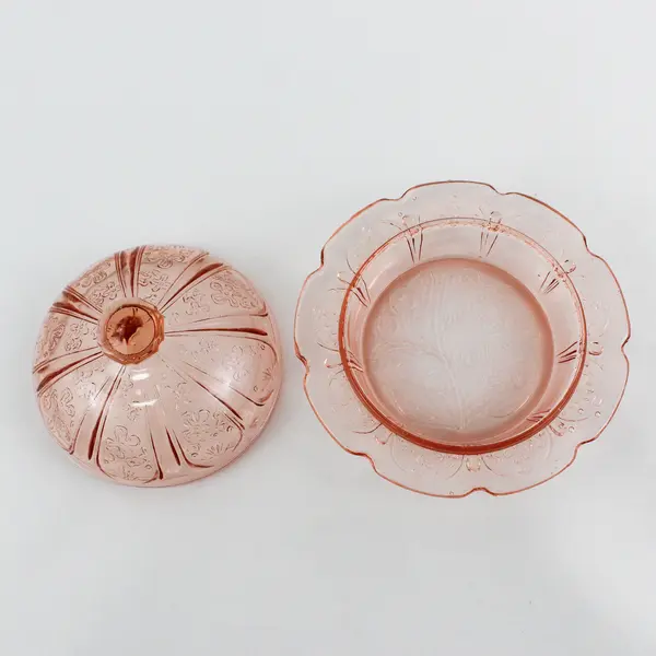 Vintage Jeannette Glass Covered Butter Dish Cherry Blossom Pink