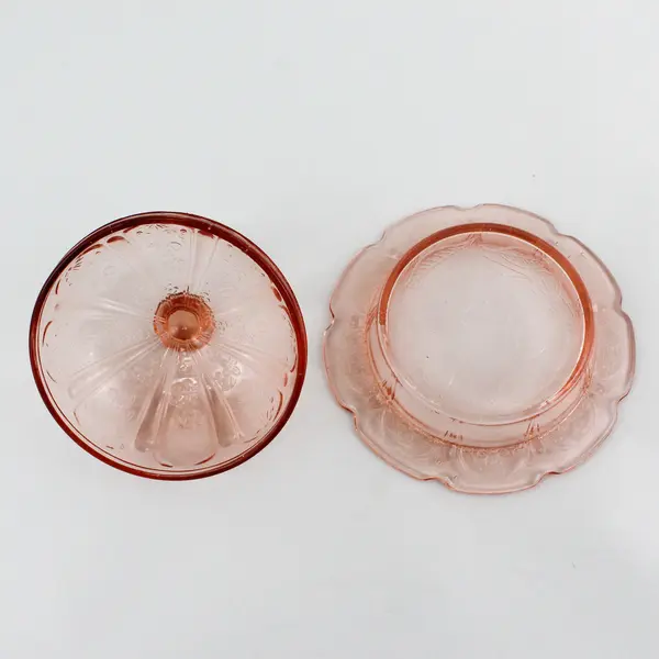 Vintage Jeannette Glass Covered Butter Dish Cherry Blossom Pink