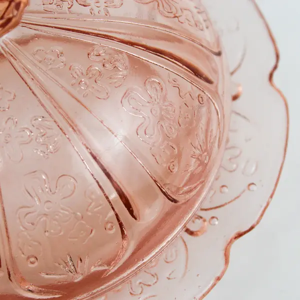 Vintage Jeannette Glass Covered Butter Dish Cherry Blossom Pink