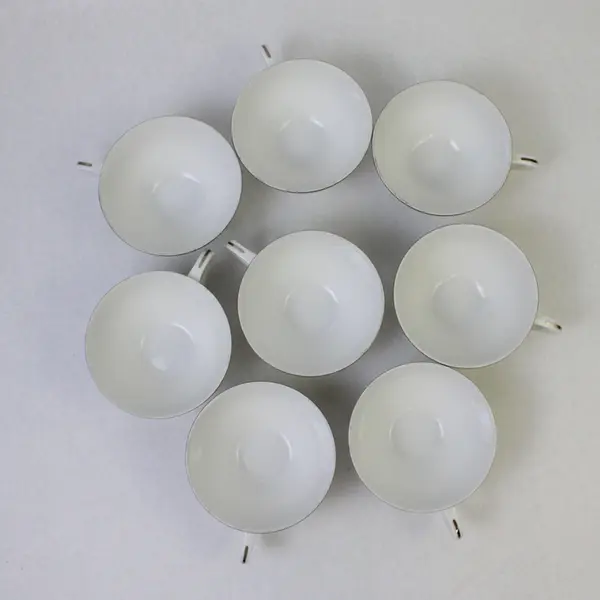 Set of 8 Style House Rhythm Fine China Tea Mugs White Gray Scroll Handles