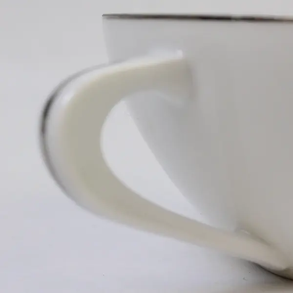 Set of 8 Style House Rhythm Fine China Tea Mugs White Gray Scroll Handles