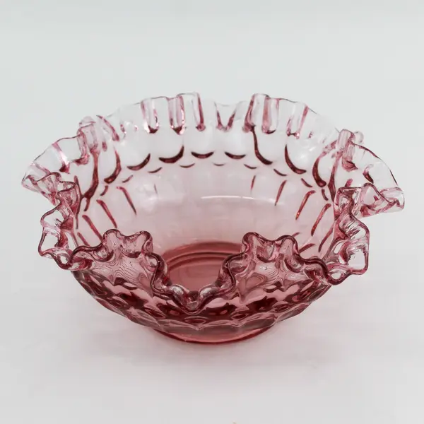 Fenton Cranberry Thumbprint 7" Ruffled Edge Bowl