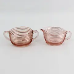 Vintage Anchor Hocking Manhattan Pink Creamer And Sugar Bowl