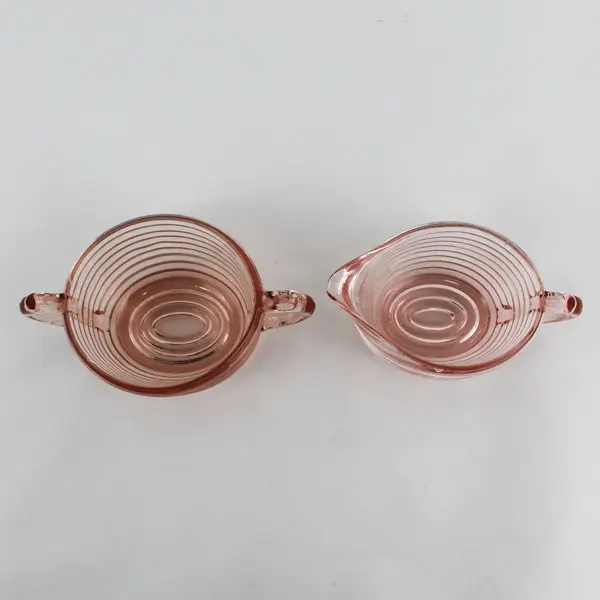 Vintage Anchor Hocking Manhattan Pink Creamer And Sugar Bowl