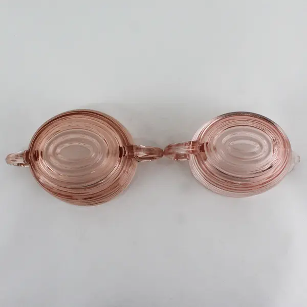 Vintage Anchor Hocking Manhattan Pink Creamer And Sugar Bowl