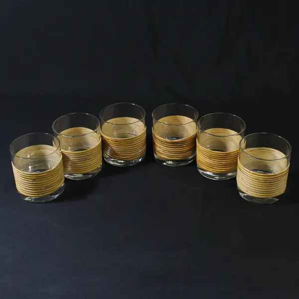 Set of 6 Rattan Wrapped Old Fashioned Glasses 3"