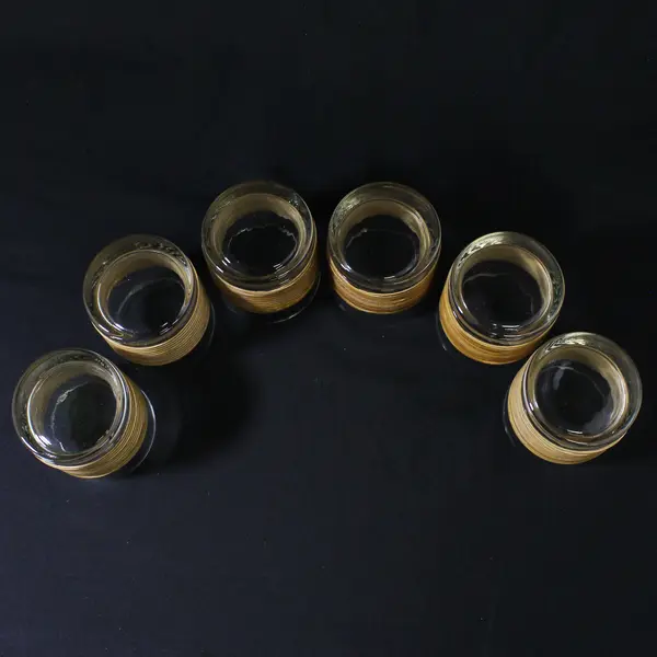 Set of 6 Rattan Wrapped Old Fashioned Glasses 3"