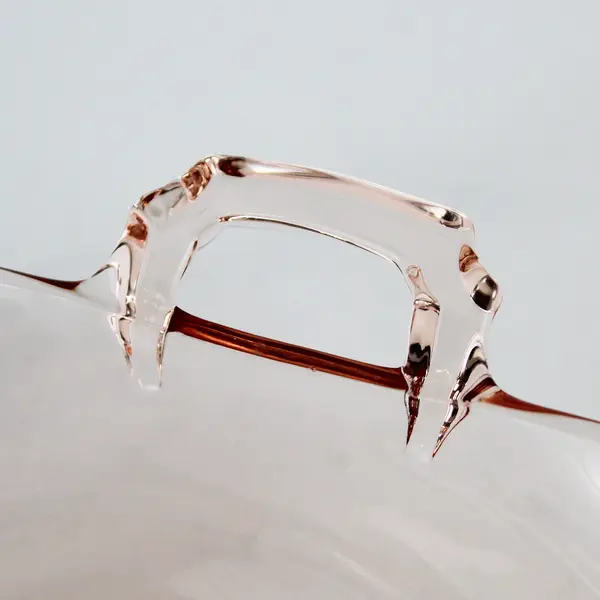 Vintage Square Pink Glass  Bowl With Handles And Scalloped Corners