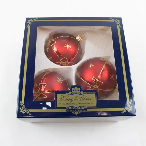 Lot of 3 Packages Kurt Adler Kringle Glass Traditional Red Ornaments 3 per Pack
