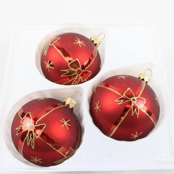 Lot of 3 Packages Kurt Adler Kringle Glass Traditional Red Ornaments 3 per Pack