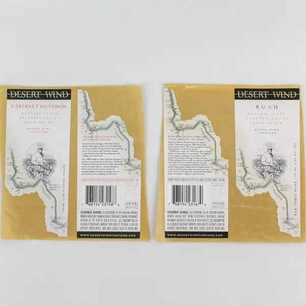 Set of 2 Desert Wind Columbia Valley Washington Wine Labels 1997 & 1998