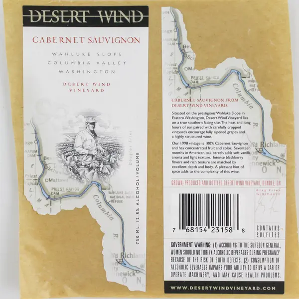 Set of 2 Desert Wind Columbia Valley Washington Wine Labels 1997 & 1998